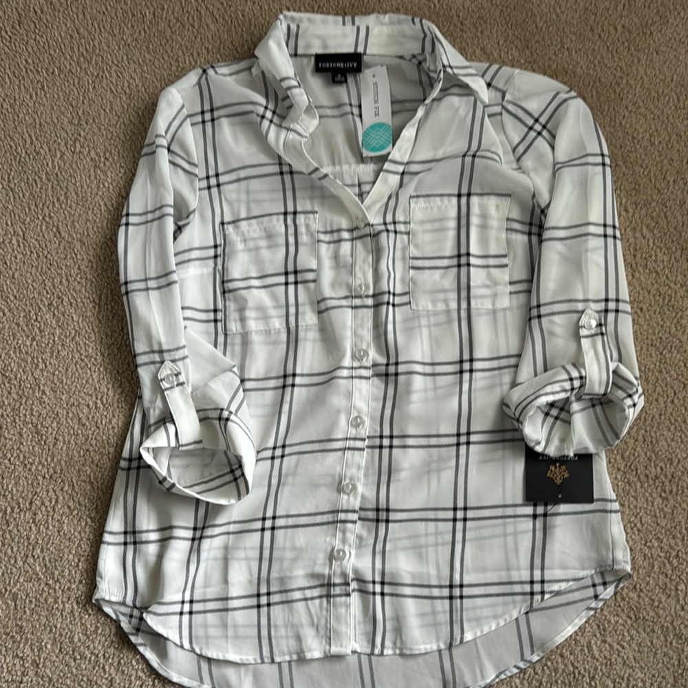 Plaid Button-Up Blouse Shirt